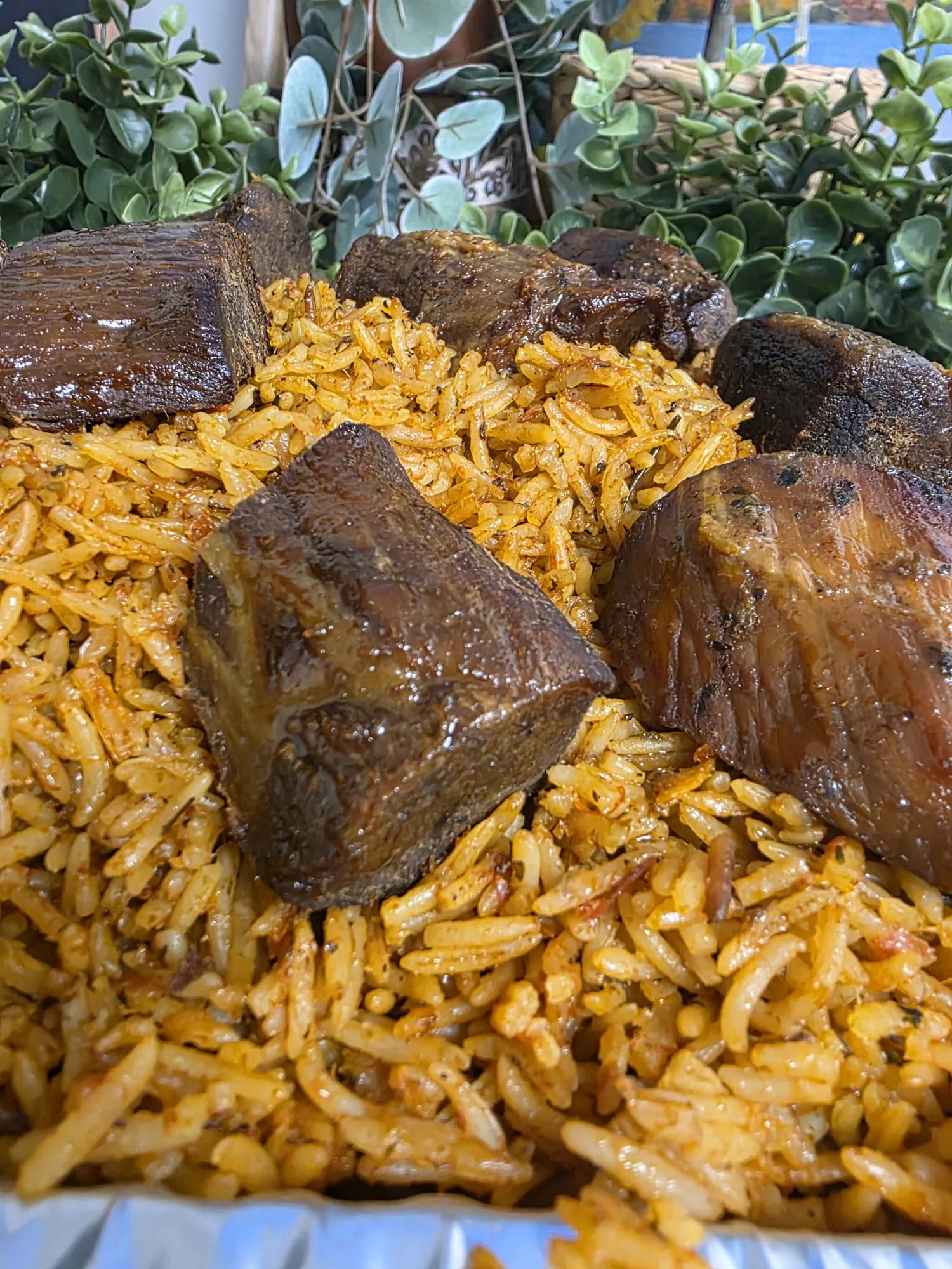 Jollof Rice with beef at Loo Afro Naija Cuisine Nigerian restaurant in Edmonton, AB